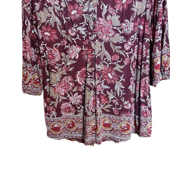 Lucky Brand Tunic Top Womens 1X Multicolor Floral Boho Split Neck Blouse - Picture 4 of 8